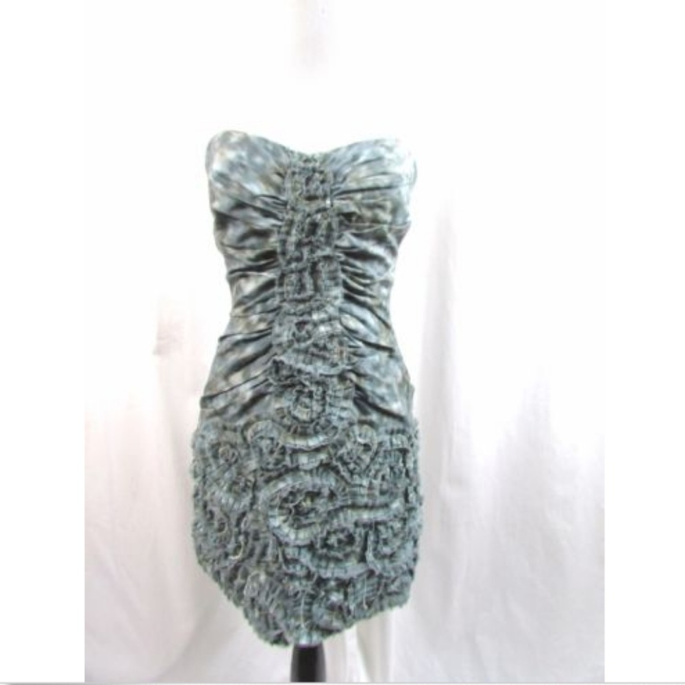 BCBG Max Azria Ribbon Strapless Watercolor Dress